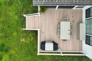 Overhead view of deck and outdoor dining area